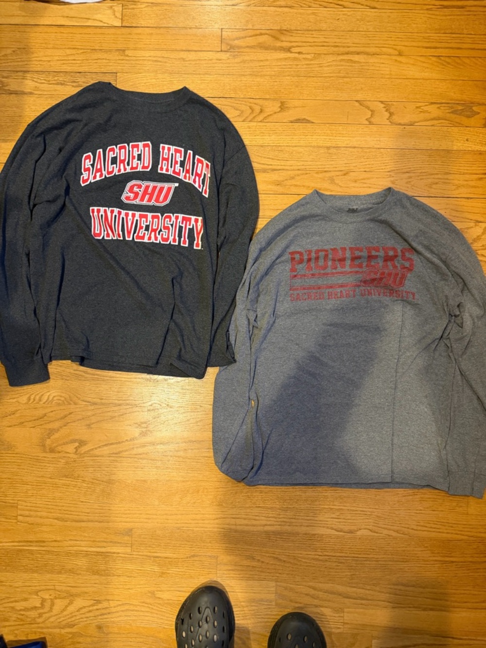 Champion Gray Crewneck with Red Sacred Heart University Graphic